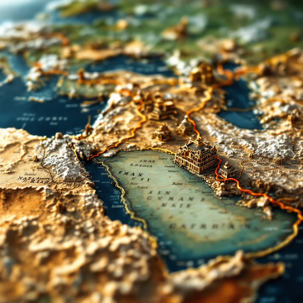 AI generated: A detailed map of ancient trade routes. dslr, ultra quality, sharp focus, tack sharp, dof, film grai...