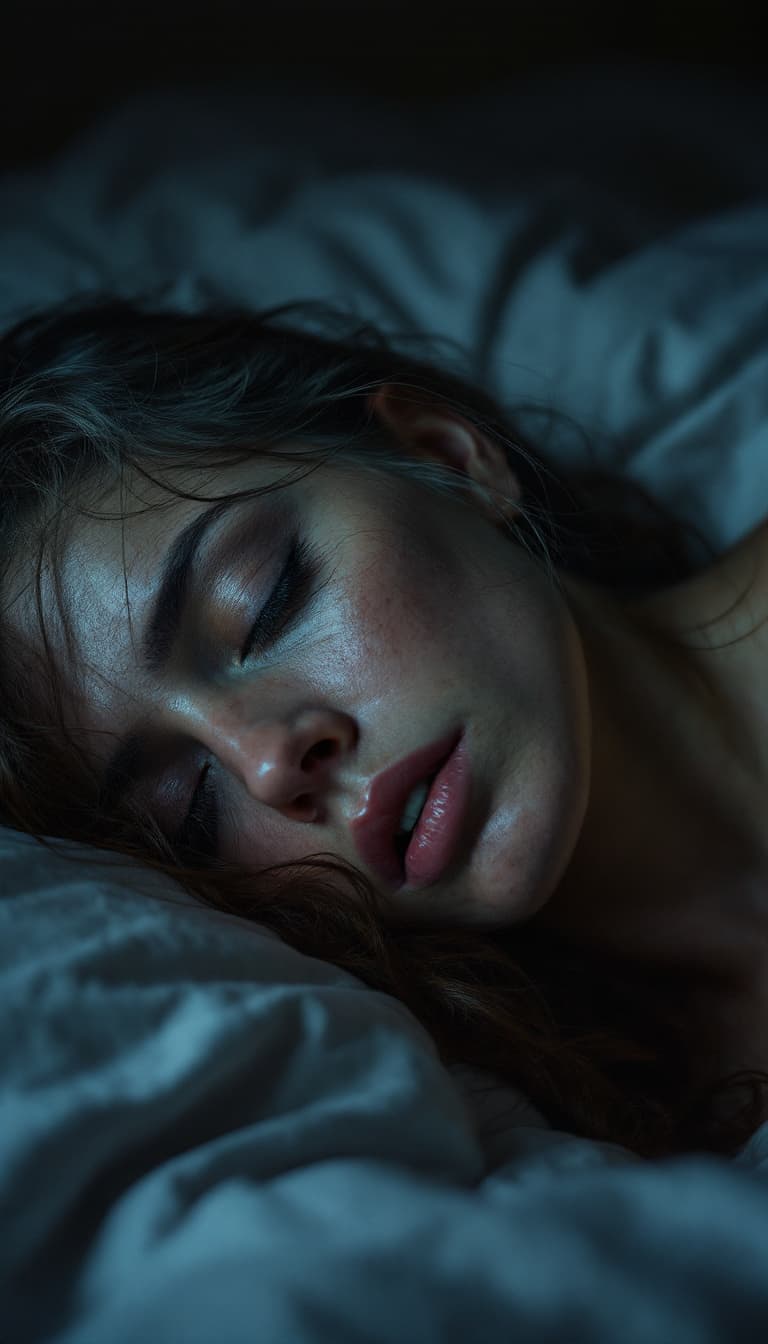 AI generated: Depressive sad woman 60years, lying on bed hotel after party, (sharp focus, smooth, aesthetic, extre...