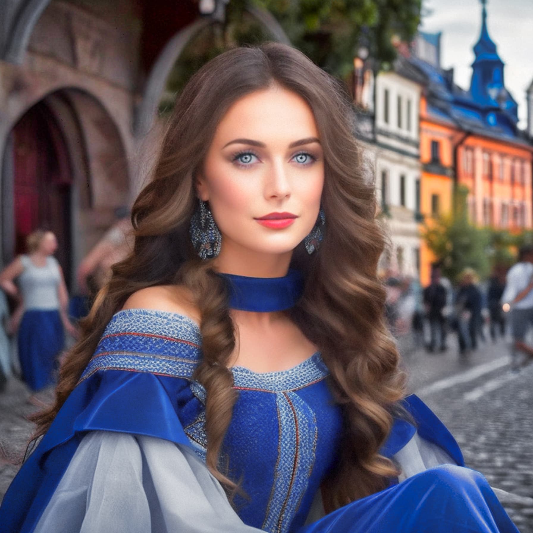 AI generated: A gorgeous Polish woman with long, wavy hair, an athletic body, and a mesmerizing face, sits in the ...