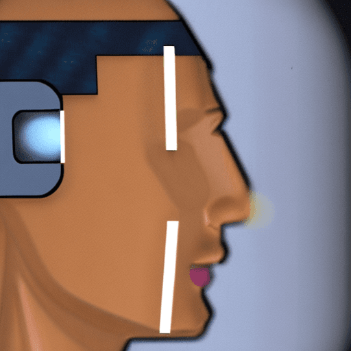AI generated: Front view of the face of a half-human, half-machine robot with AI, with a side view of an AI-enhanc...