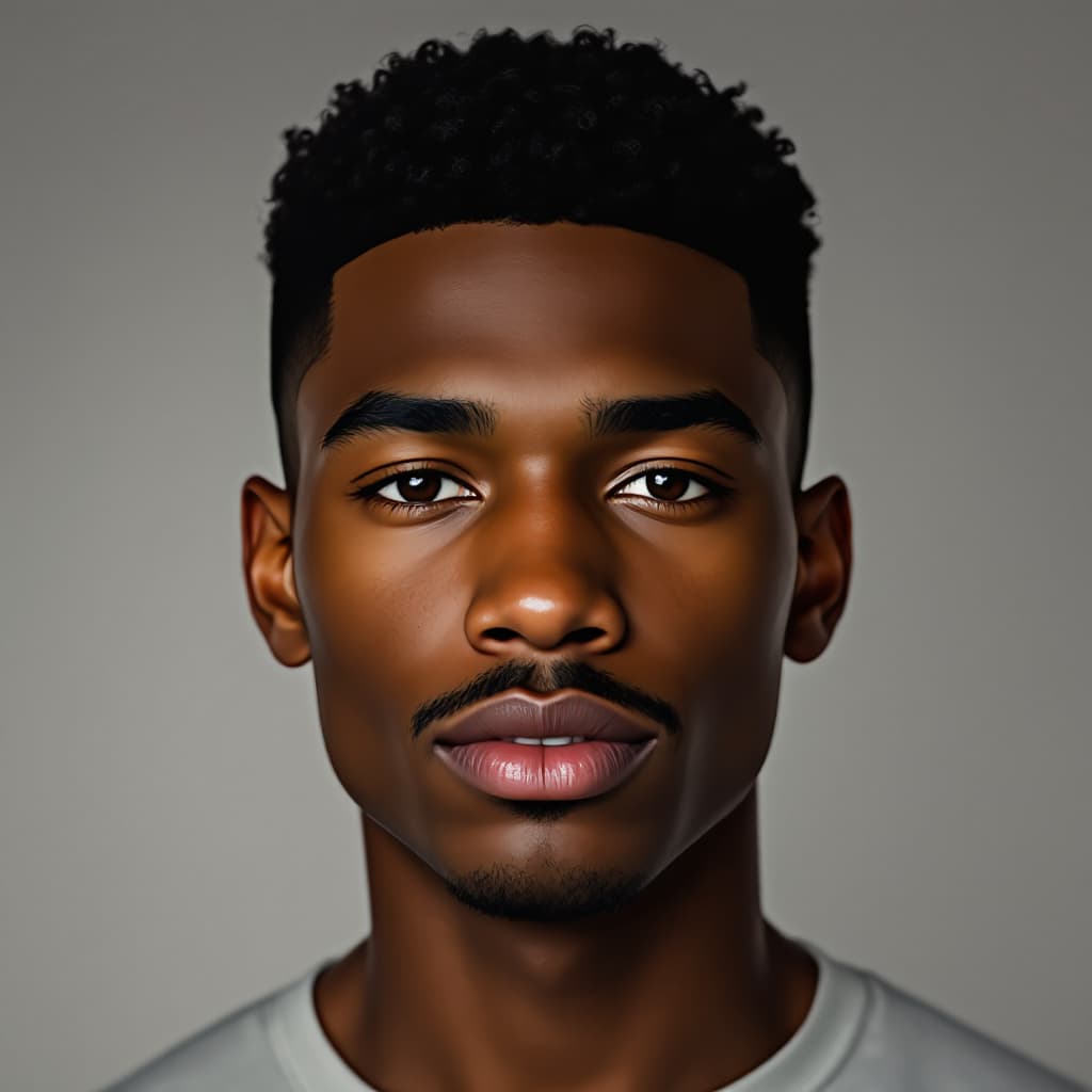 AI generated: A young man with a medium brown skin tone, well-defined facial features, and a calm, composed expres...