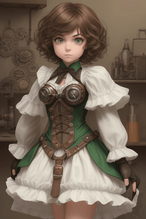 AI generated: (ultra-detailed), (((steampunk))), dynamic angle, focus on the face, petite, little, (((short statur...