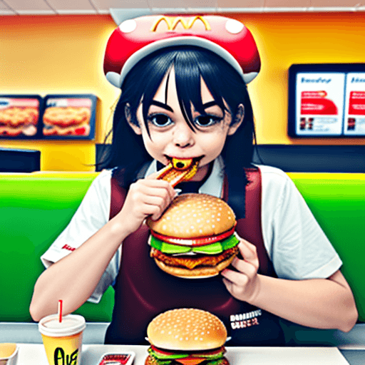 AI generated: Puting eats hamburger in McDonalds