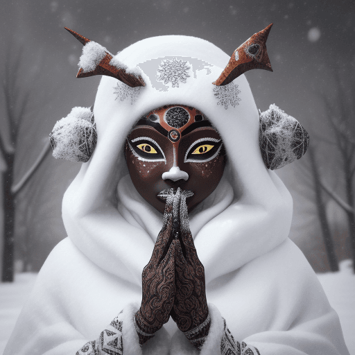 AI generated: DamShelma's art capturing an awe-inspiring lady donning traditional African voodoo mask, encircled b...