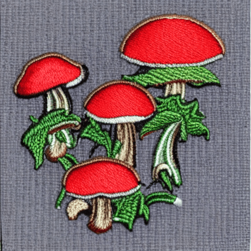 AI generated: Hyper realistic embroidered mushroom identification merit badge design for professional embroidery m...