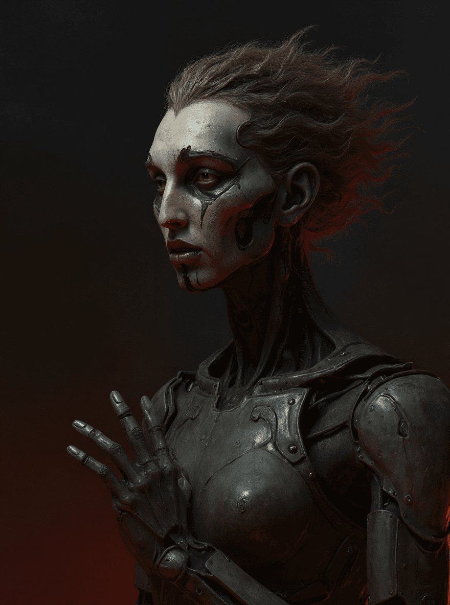 AI generated: A stark portrait of the android partially unbound