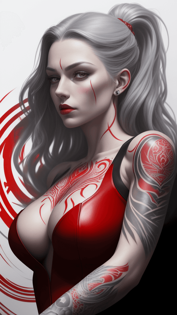 AI generated: A portrait of [a scarlet in a bodyguard outfit], in the style of airbrush art, classic tattoo motifs...