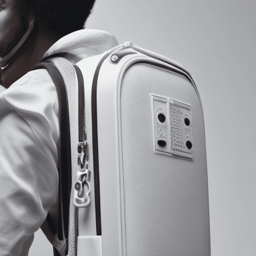 AI generated: fullview hardcase capsule shape white backpack urban stormtrooper, clean product design render on wh...