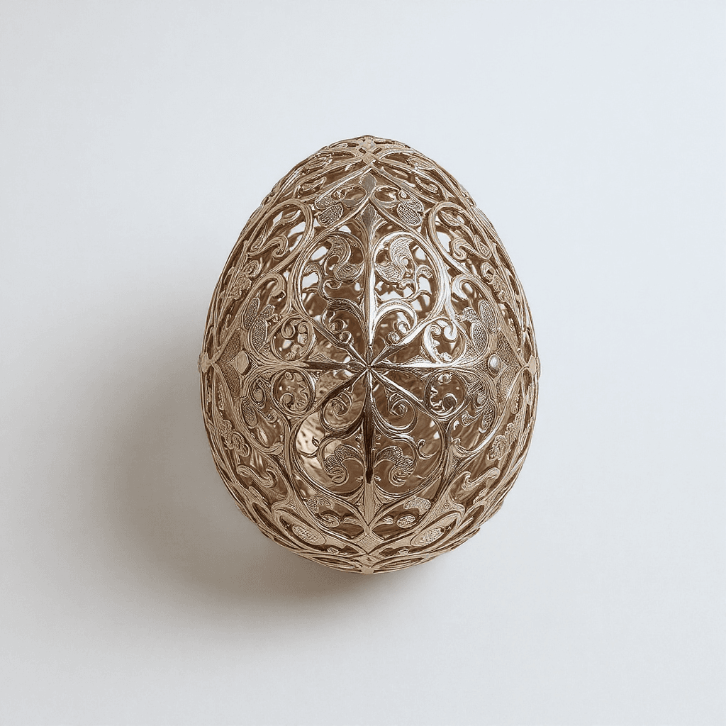 AI generated: A filigree egg placed on a white background
