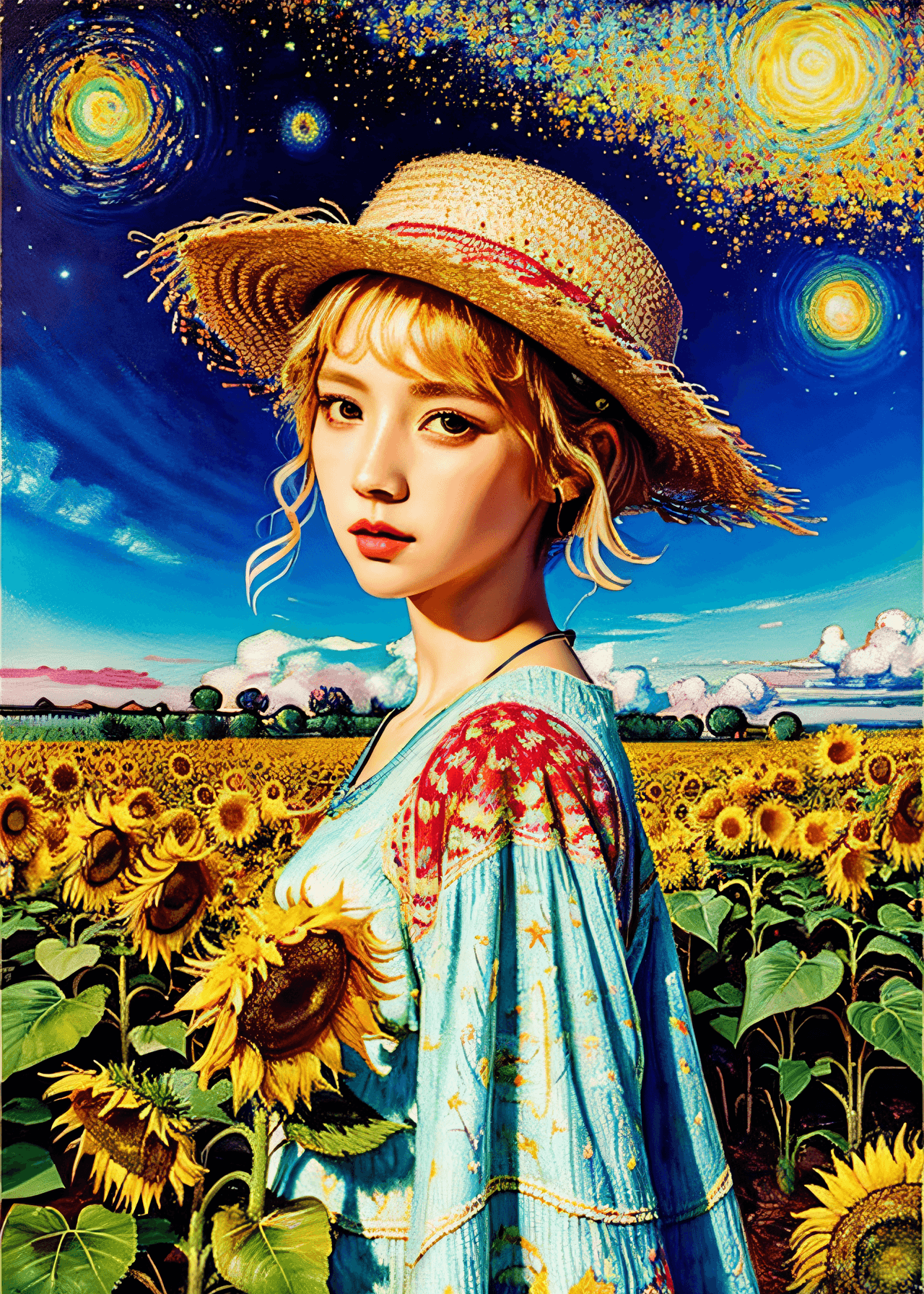 AI generated: oil painting, 1 girl, by van gogh, colorful, abstract, abstract background, masterpiece, best qualit...