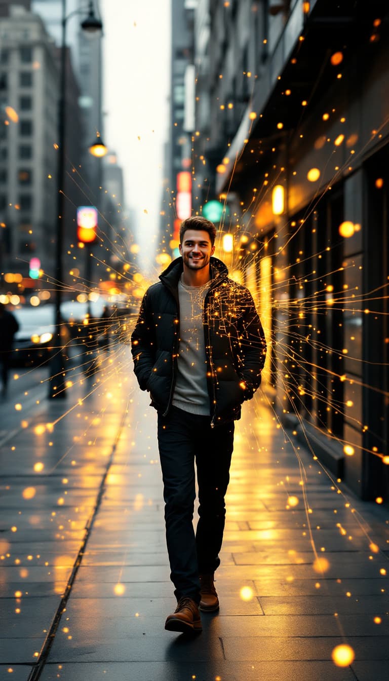 AI generated: 
A hyperrealistic white man walks toward us, facing the camera, along a city sidewalk. Close-up on t...