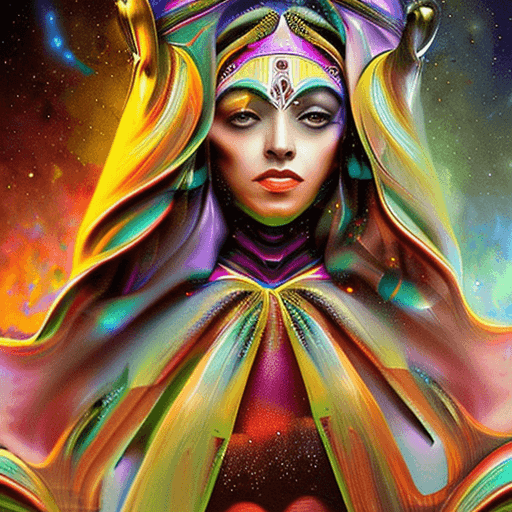 AI generated: In this captivating concept art portrait, behold a Mexican Cosmic Sorceress immersed in a galactic w...