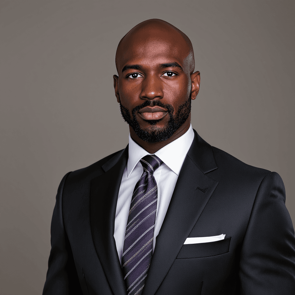 AI generated: an image of an attractive African American lawyer dressed in a designer suit.  Very stylish and hand...
