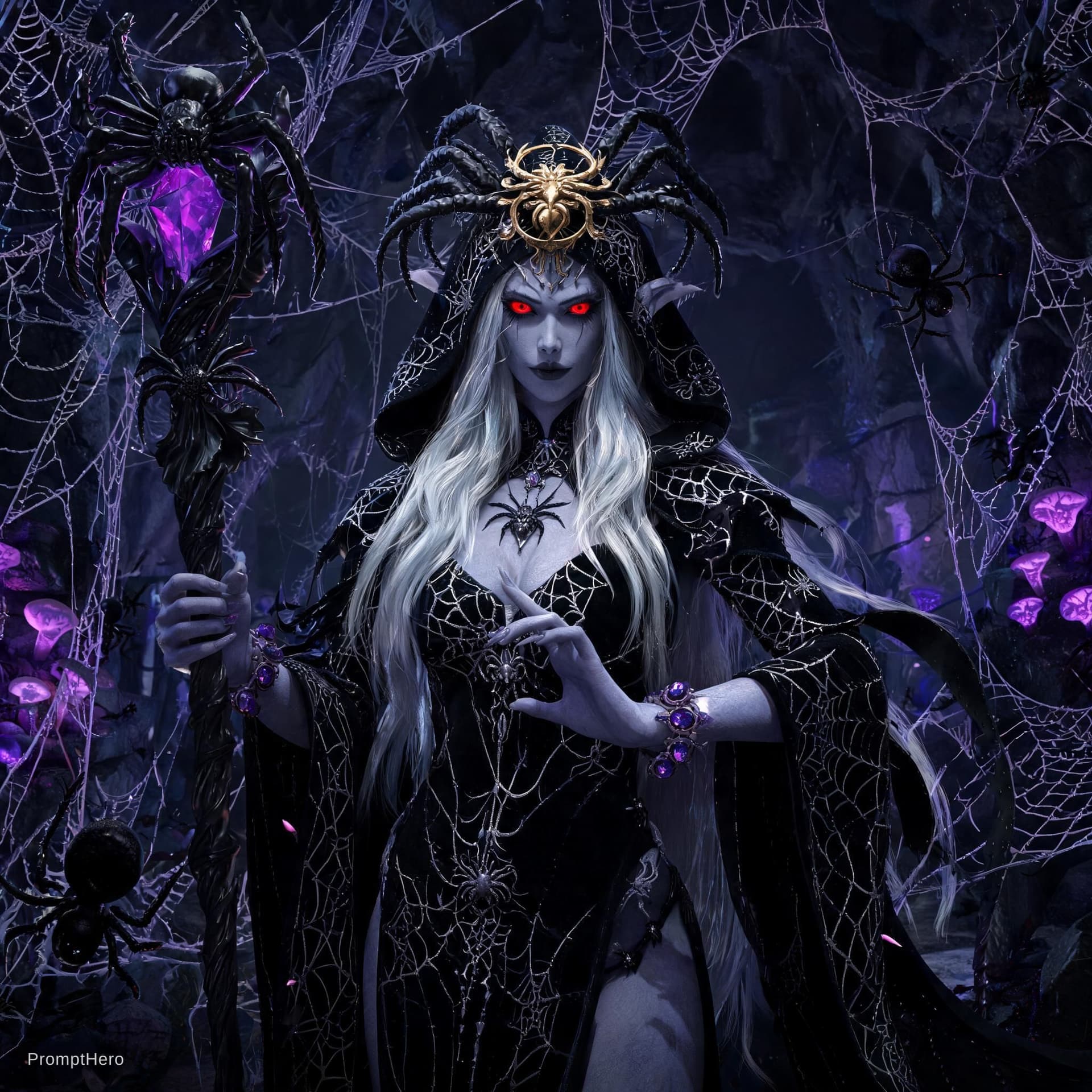 AI generated: darkelf high priestess of Llolth the spider queen