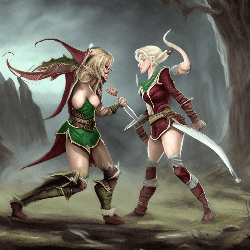 AI generated: a fight between two female elves
