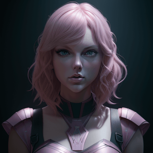 AI generated: Portrait of Taylor Swift, Pink hair, 8k, VFX, octane render, unreal engine 5, Diffraction Grading, R...