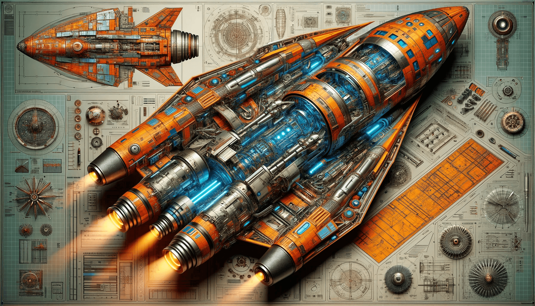AI generated: Produce an ultra-realistic and detailed technical illustration of a spacecraft, rendered in 3D, show...