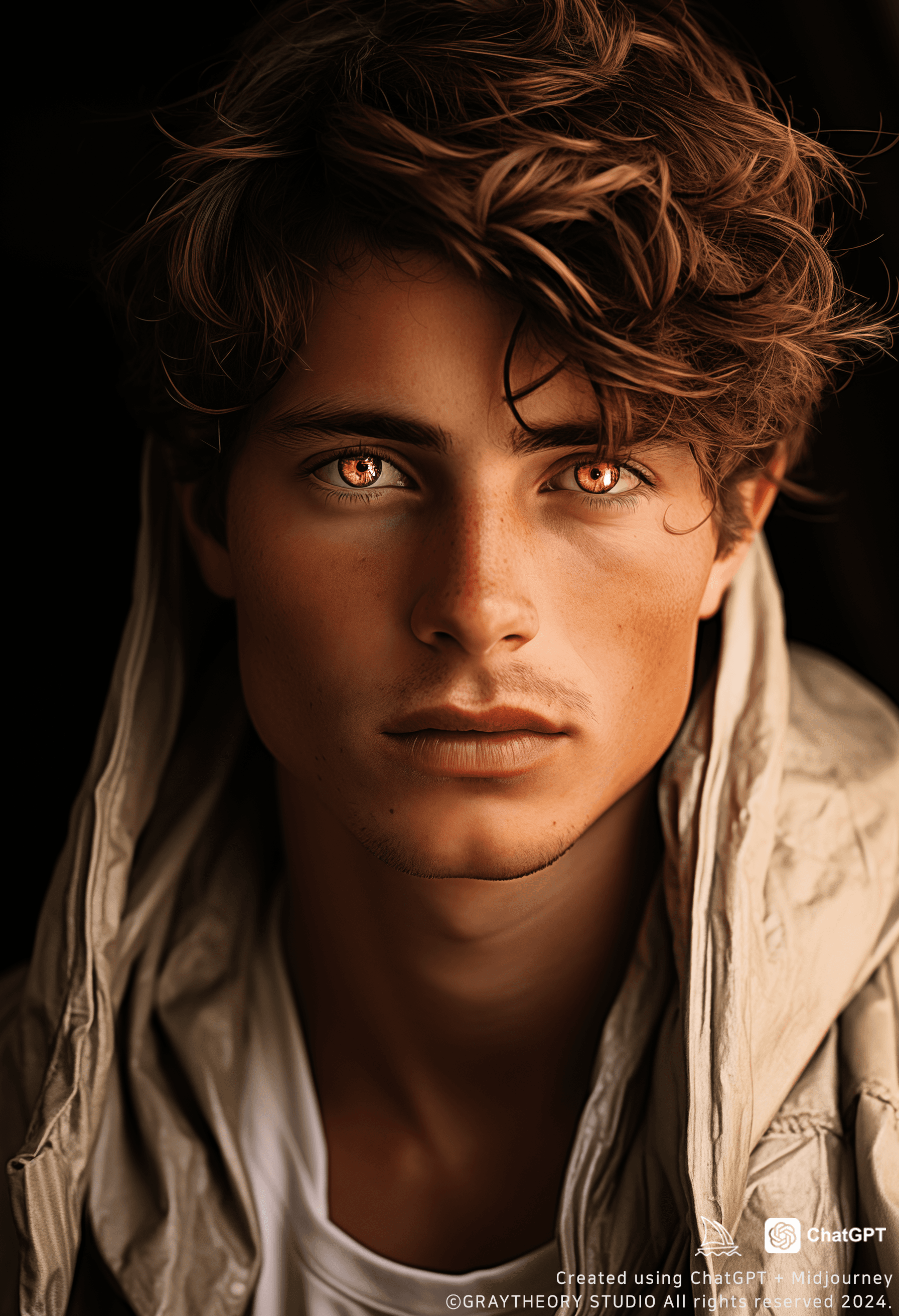AI generated: instagram cover photo featuring a male model, 300mm f/5. 8, light silver and white, optical, soft-fo...