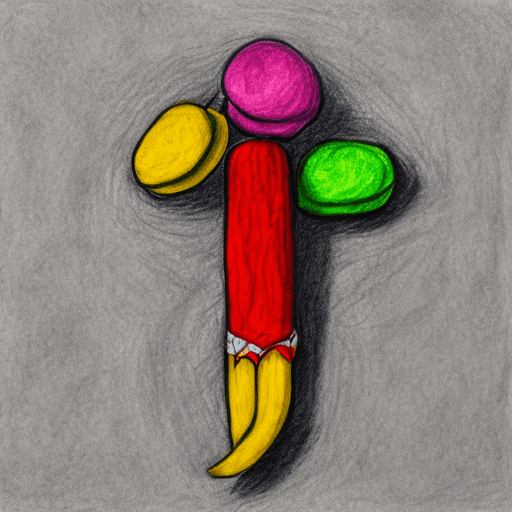 AI generated: Naive children's drawing with colored chalk on white paper, made by hand by a child, pizza peperonni...