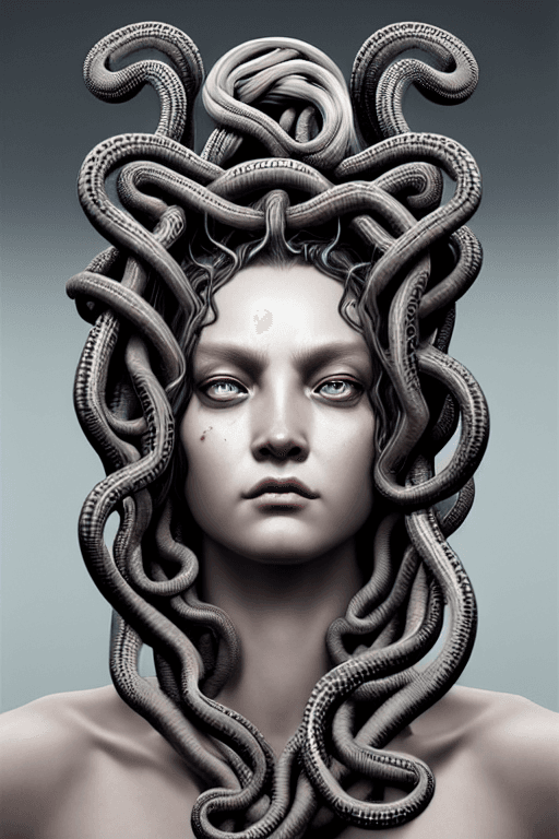 AI generated: medusa, symmetrical portrait, insanely detailed and intricate digital illustration by Huang Guangjia...