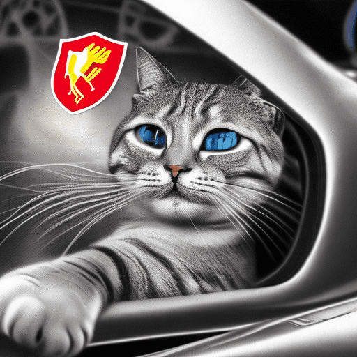 AI generated: A high resolution photorealistic cat driving a formula 1 car