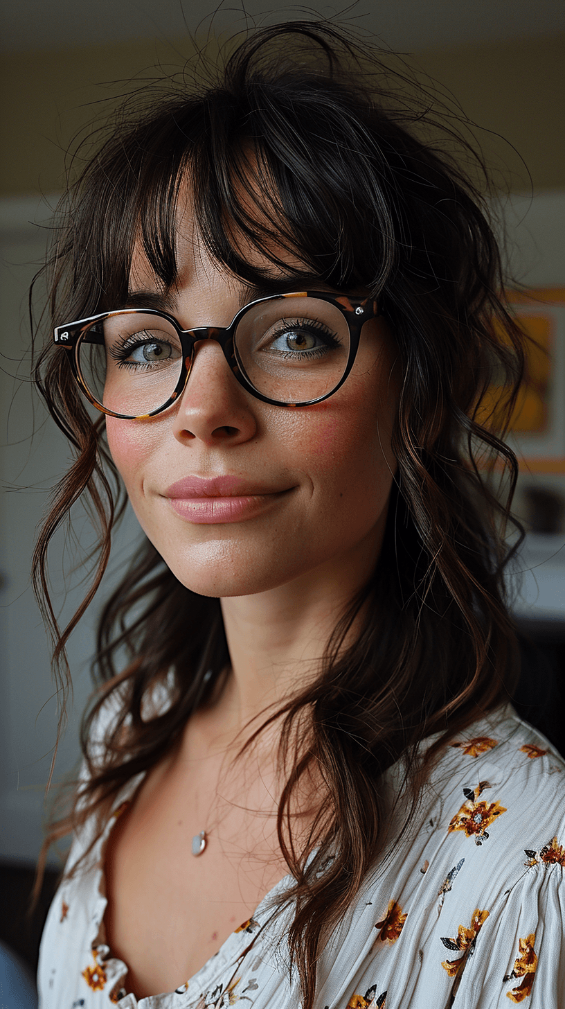 AI generated: a realistic photo of a [very pretty 26 year old woman], with [long, wavy, dark hair], looks like [Da...