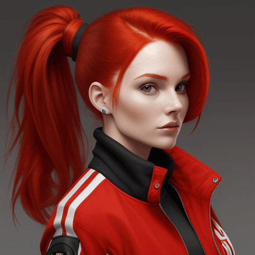 AI generated: Photo of a woman, red hair, ponytail, jacket, high definition