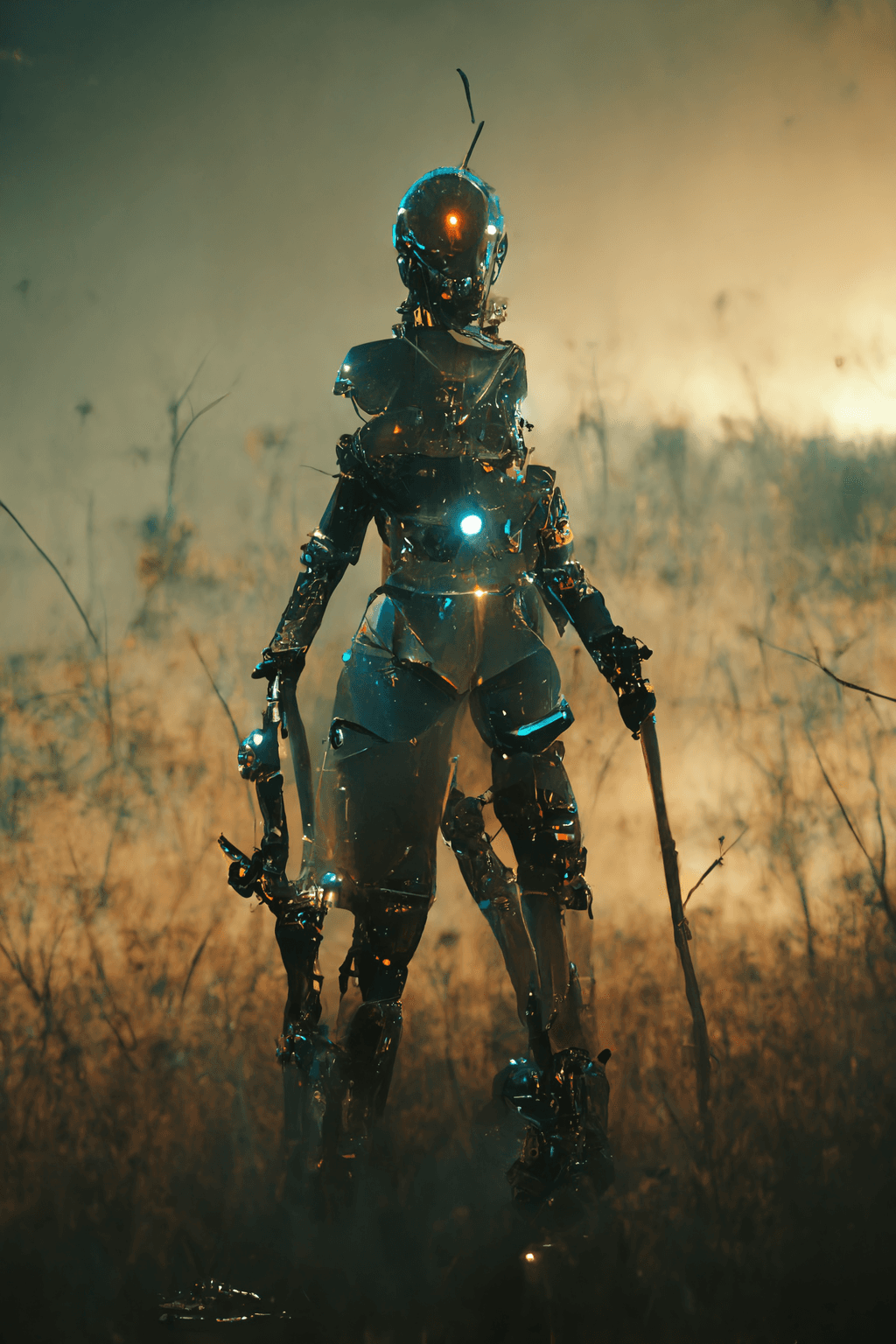 AI generated: humanoid, robot, cyborg, warrior, alien, full body, weapon, warrior, stealth, sword, katana, laser, ...
