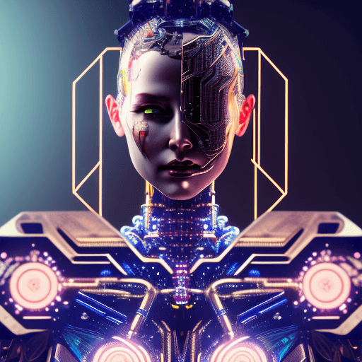 AI generated:  humanoid artificial intelligence
girl with metallic muscle structure wearing bandana, with
anodized...