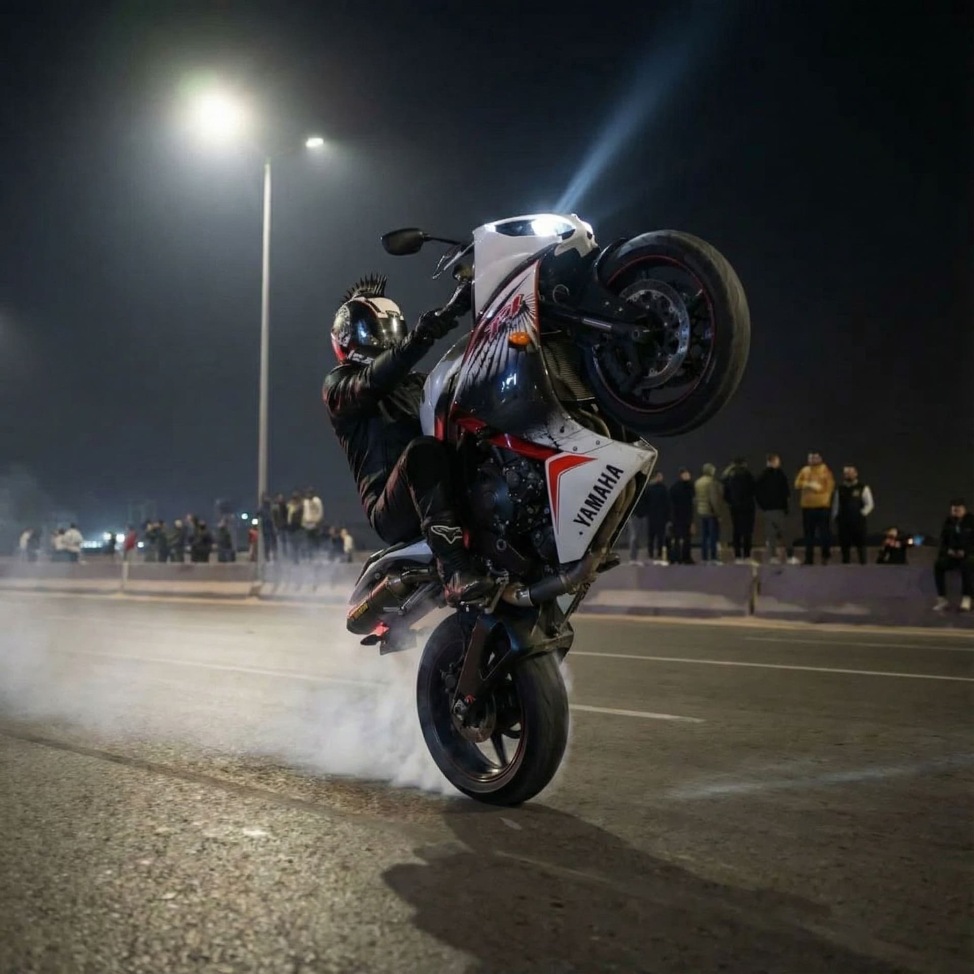 AI generated: wheelie more high top of the bike look vertical to the sky wheelie 