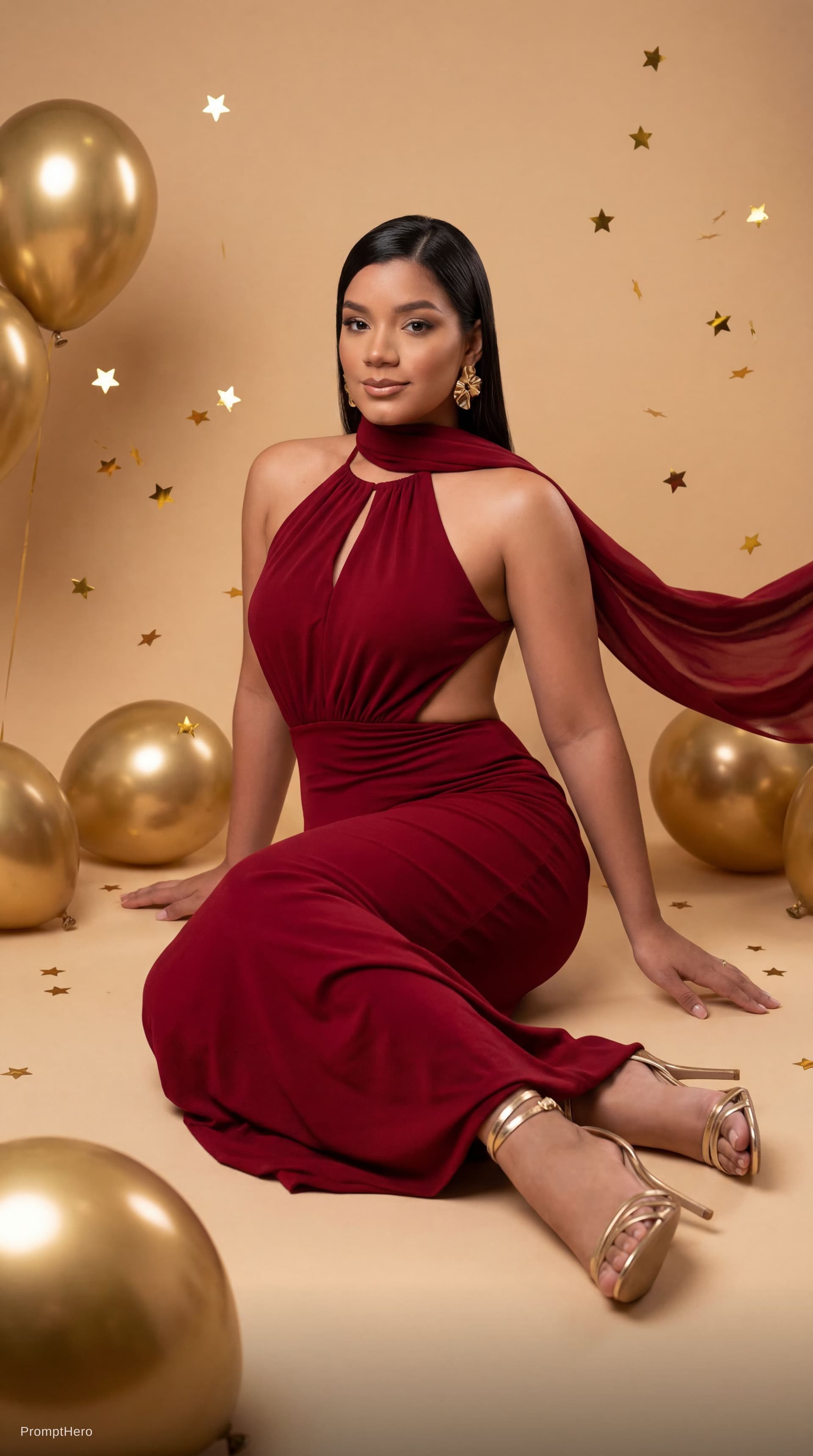 AI generated: Ultra realistic luxury editorial celebration photoshoot, glamorous studio portrait, high-fashion aes...