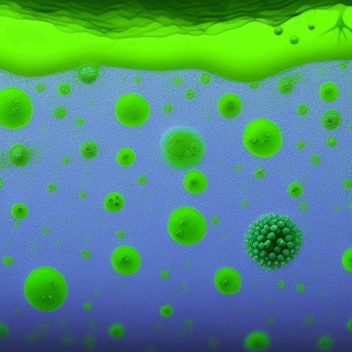 AI generated: strange single-celled organisms, toxic, oxygen-free atmosphere, early land plants, cyanobacteria rel...