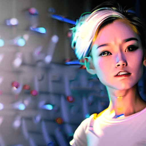 AI generated: white hair, beautiful young asian girl, beautiful eyes, olive skin, medium length white hair, petite...