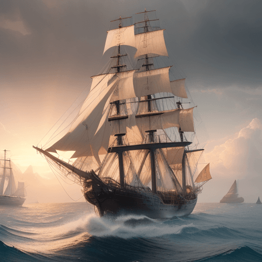 AI generated: Photo of a ultra realistic sailing ship, dramatic light, pale sunrise, cinematic lighting, battered,...