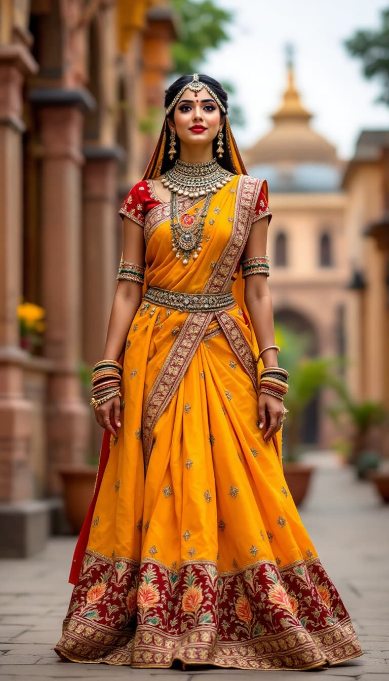 AI generated: Indian Culture where a Gujarati Community in India wear tradition dress. Women wear chaniya choli, N...