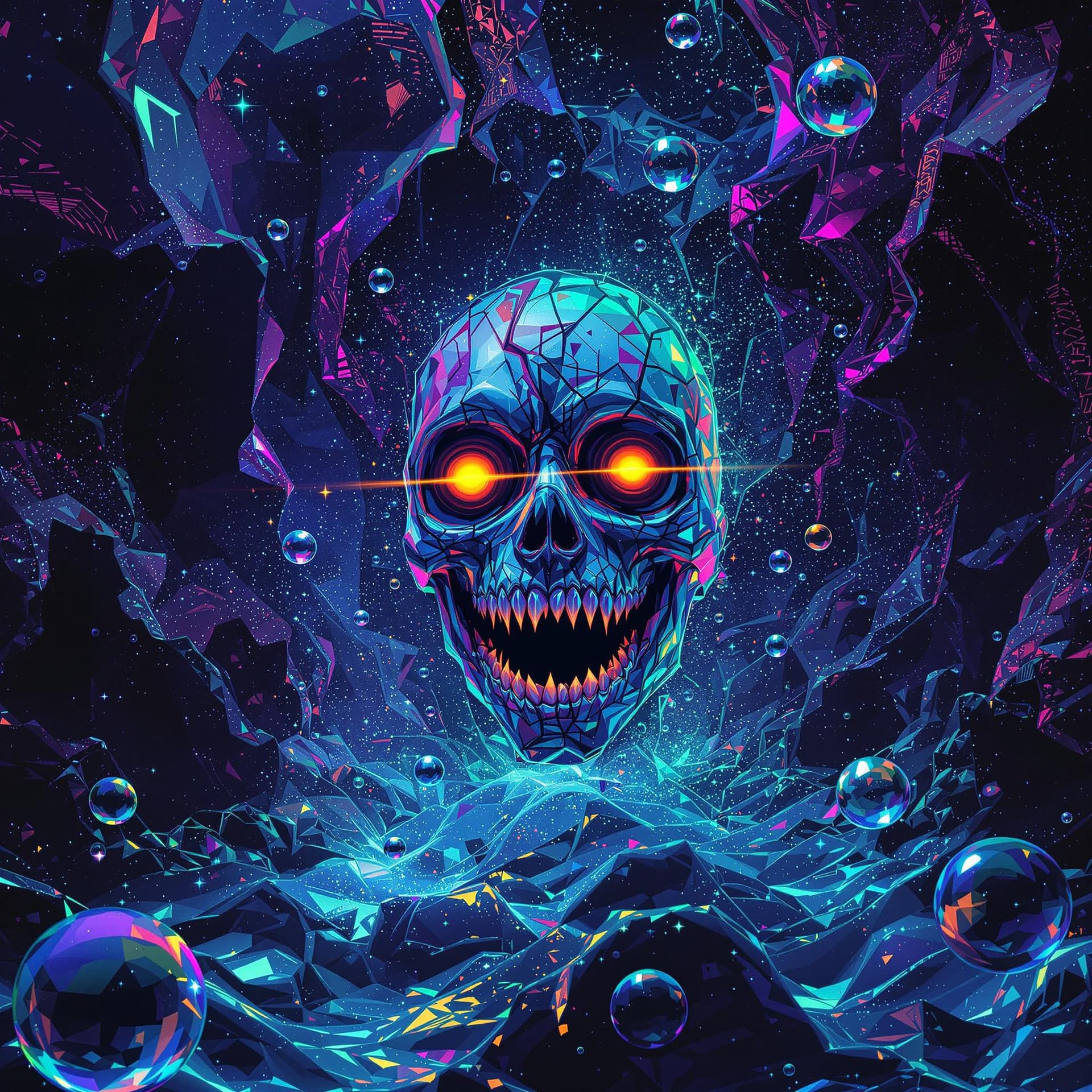 AI generated: abyssopelagic heretic, sinister sly smile bubble escapade, doomed user, glitch art in oceanic 3d tec...