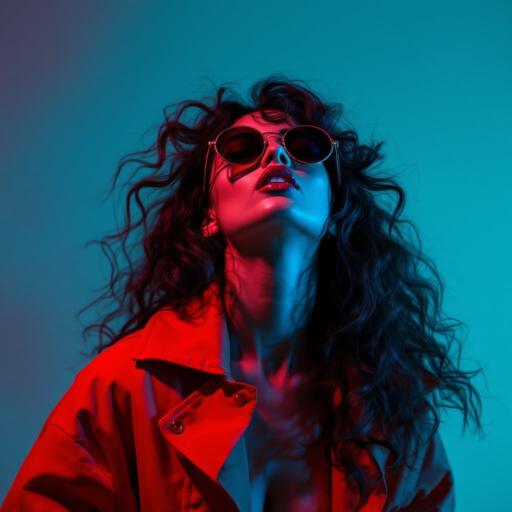 AI generated: Create an intense and evocative portrait in the retro  style of the 80s and 90s. The scene features ...