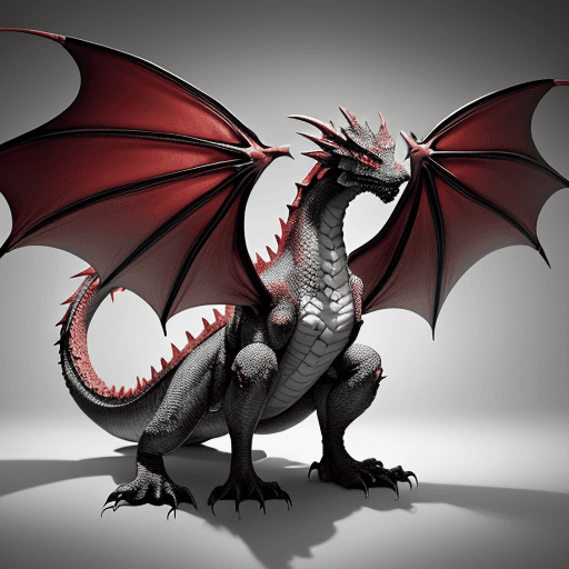 AI generated: Create a dragon: 10 meters tall, its skin covered with sharp, durable scales. The tail is massive, a...