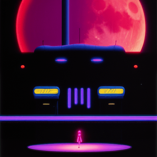 AI generated: tim white style art,80s neon, night, moon, neon sign, simple design, sci-fi, varying colors, knight,...