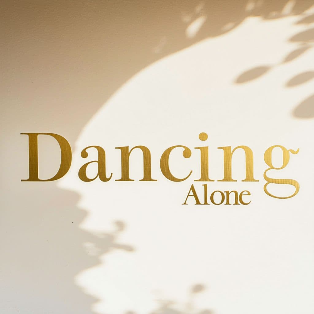 AI generated: "Dancing Alone" – elegant serif font, white or gold lettering, centered or bottom aligned, subtle gl...