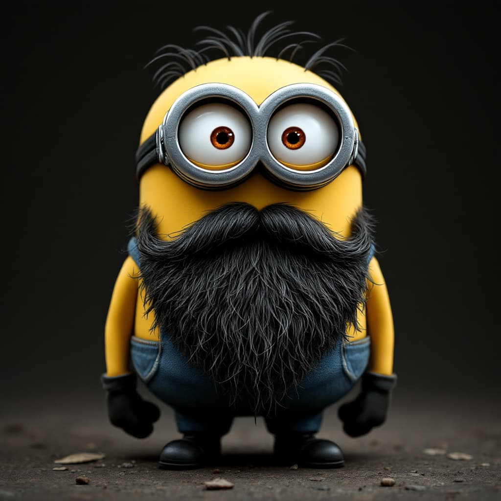 AI generated: A detailed minion with beard with less hair and no mustache 
