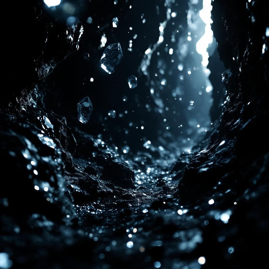 AI generated: photographic, ultrarealistic, ubsurdres, close up of a pitch black cavern, filled with sparkling  cr...