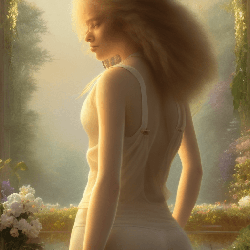 AI generated: Realistic full-body photo, wearing cream-colored short evening clothes see through the curvy body, s...