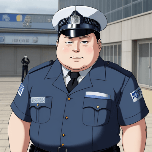 AI generated: Fat UK police officer in anime style.
