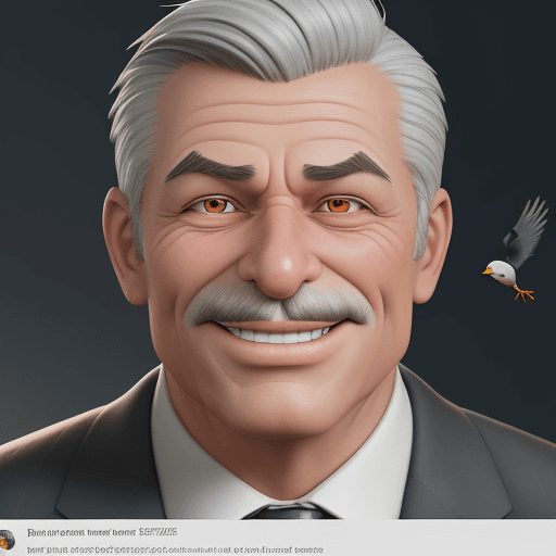 AI generated: an older man in a business suit with a happy expression, in the style of unreal engine 5, cartoonish...