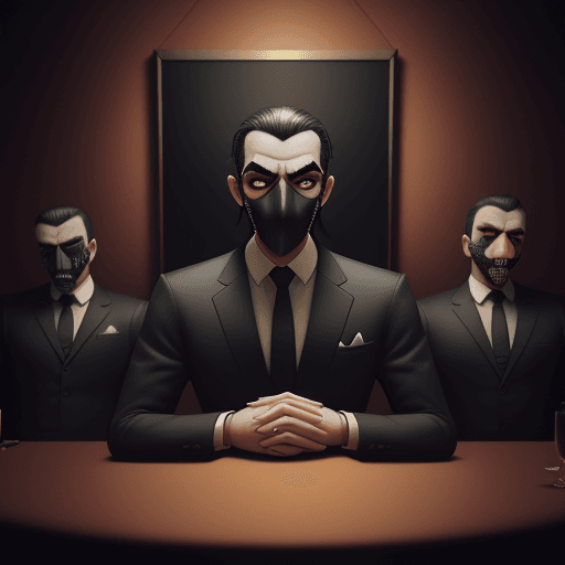 AI generated: Cartoon portrait. Mafia, people, table, mafia game mask, intricate artwork. Octane rendering, trendi...