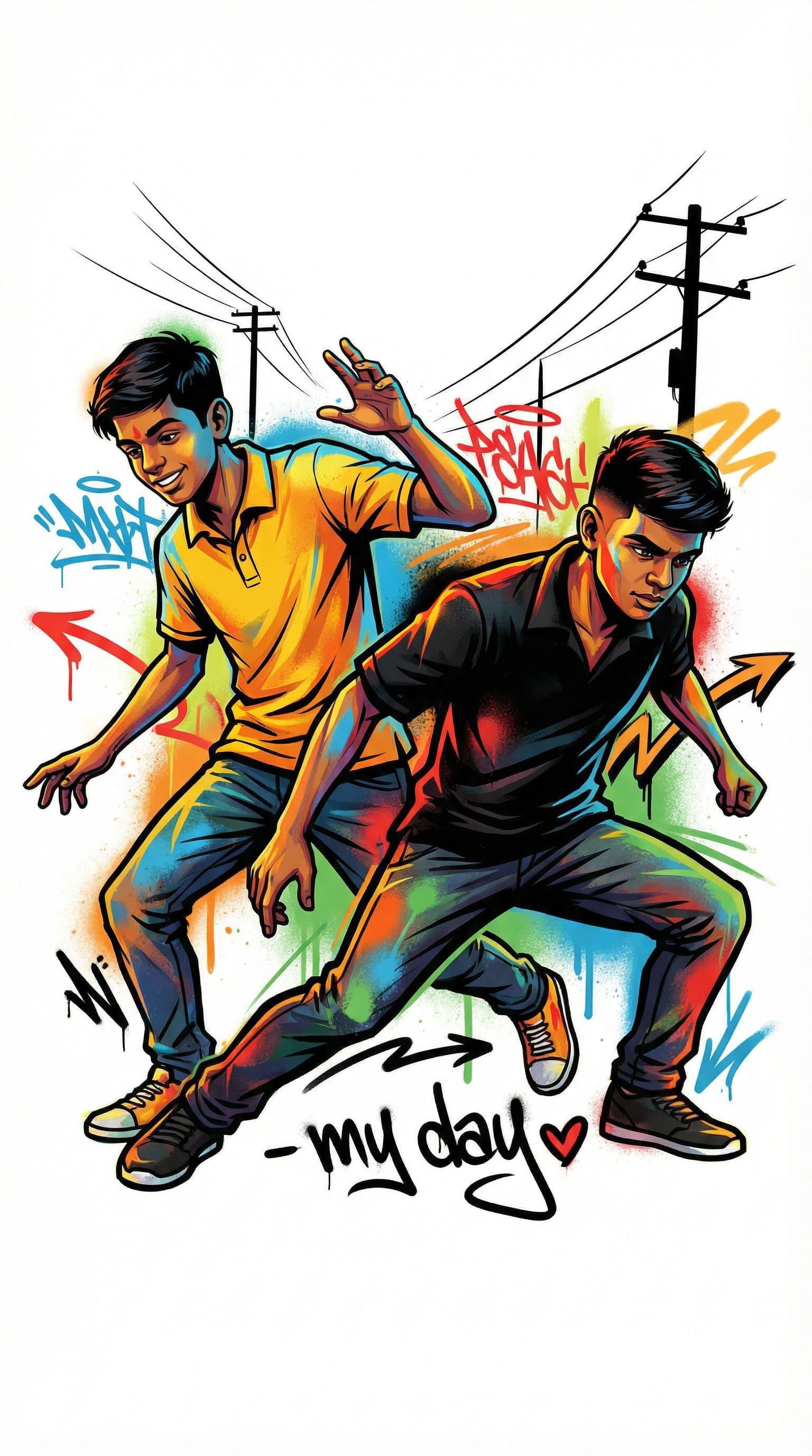 AI generated: a dynamic pose, Street art style, Energetic and Powerful mood, Graffiti spray lighting, Vector graph...