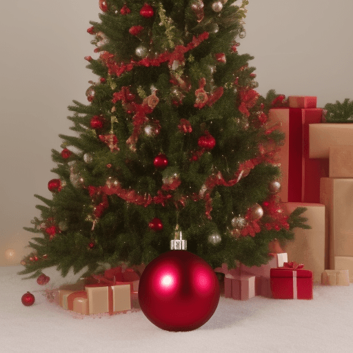 AI generated: red Christmas ball on tree, A cute romantic, --s 180