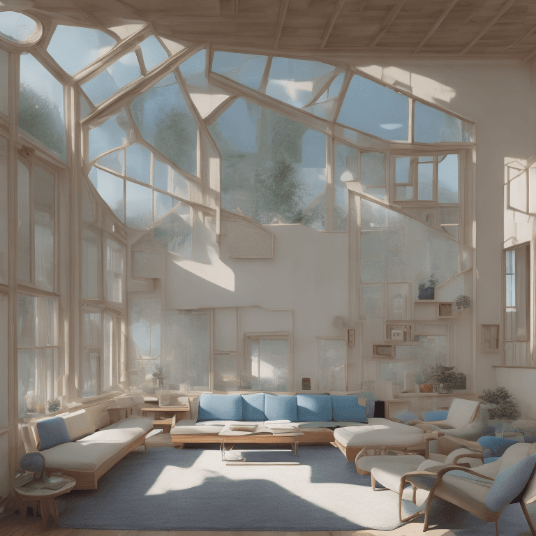 AI generated: High resolution photography interior design, dreamy sunken living room conversation pit, wooden floo...