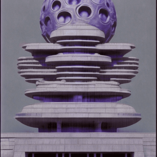 AI generated: brutalist temple to the nuclear gods with statues, industrial detailed, nuclear plan, under a purple...